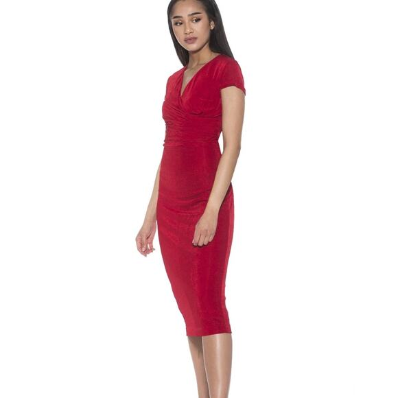 Alexia Admor NWT Orine Red Dress Knee Length Crossover Cap Sleeve Small Shimmer - Picture 3 of 12